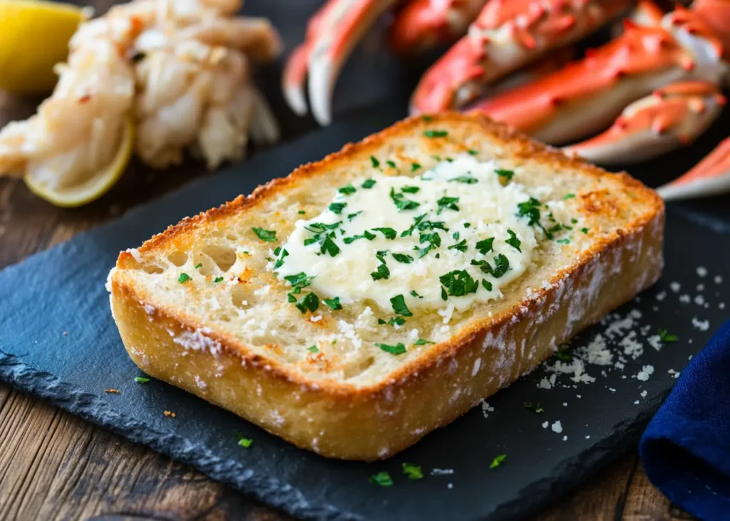 Golden brown garlic bread with butter, parsley, and Parmesan