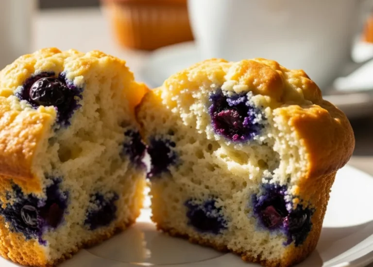 Blueberry cottage cheese muffins arranged on plate for recipe card