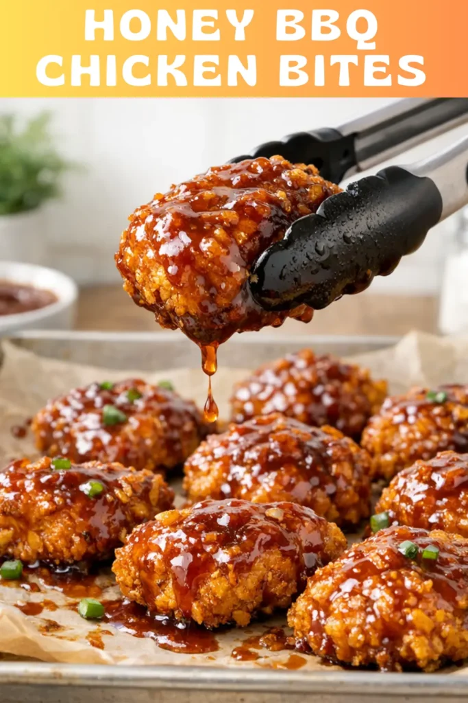 Popcorn Chicken Bites – Cornflake-Crusted + Honey BBQ Sauce