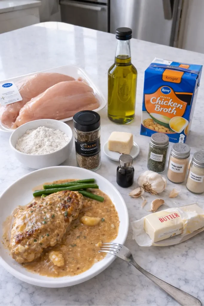 Creamy Garlic Chicken in a rich garlic Parmesan gravy, made in one skillet with whole caramelized garlic cloves