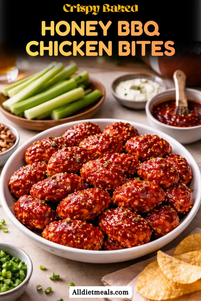 Crispy baked chicken bites with a cornflake coating and sweet-smoky honey BBQ glaze. Easy appetizer for tailgates, potlucks, and weeknights. Click for ingredients, step-by-step photos/video, and printable recipe.