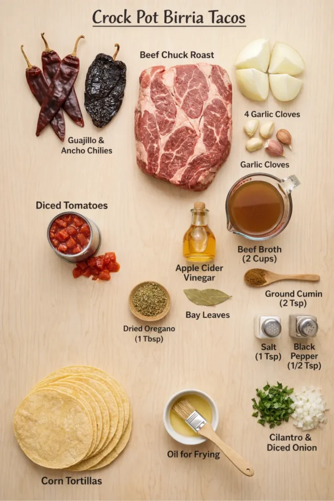 ingredients to make crock pot birria tacos