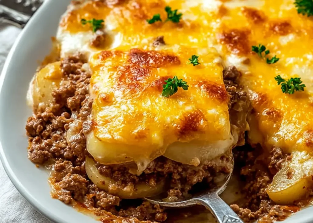 Serving Hobo Casserole Ground Beef
