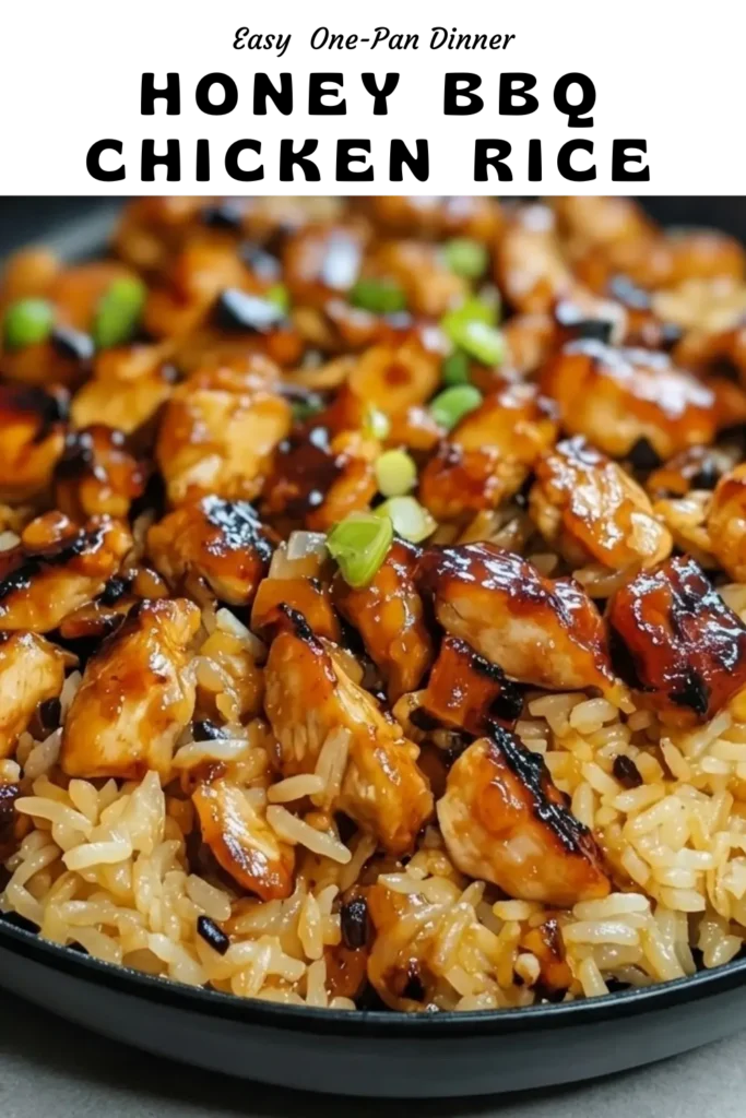Honey BBQ Chicken Rice is a sweet and smoky one pan dinner that tastes like a cozy barbecue night. Juicy chicken simmers with rice, BBQ sauce, honey, and veggies in a single skillet for an easy chicken rice recipe ready in about 35 minutes.