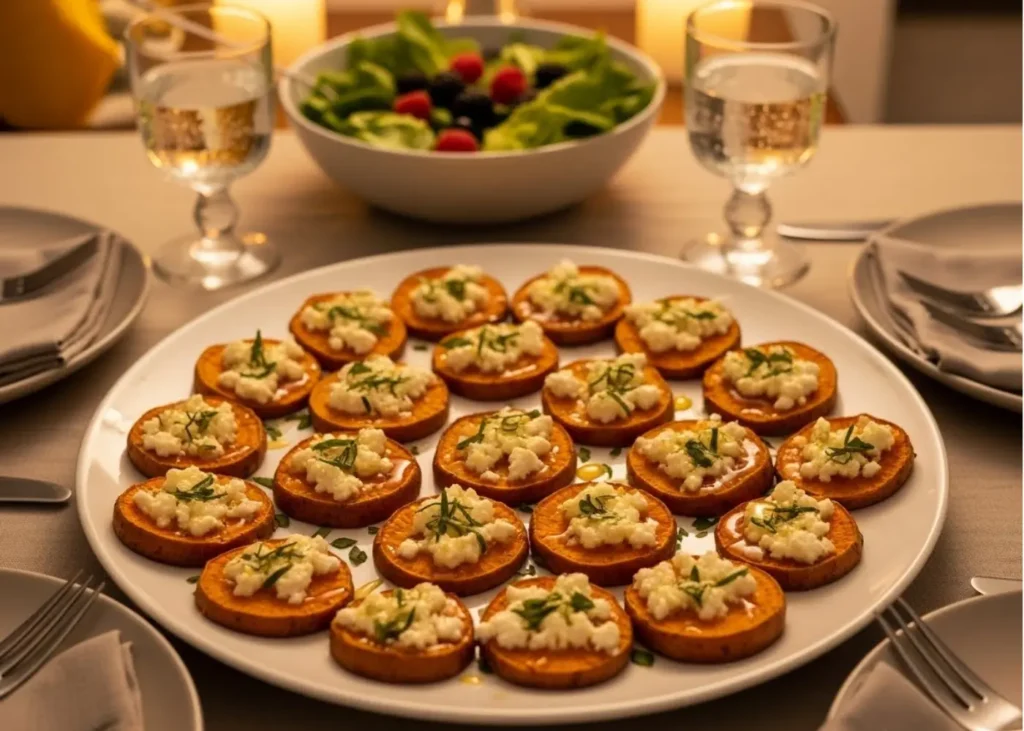 Serving Honey Feta Sweet Potato Rounds