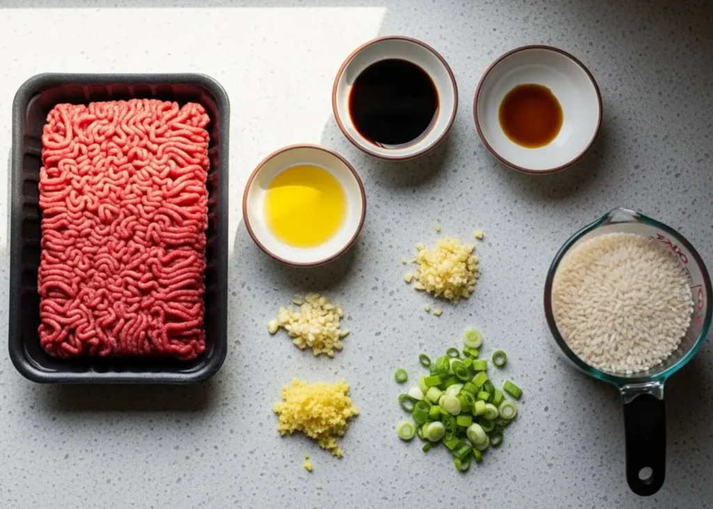 Korean Ground Beef Bowl Ingredients Prep