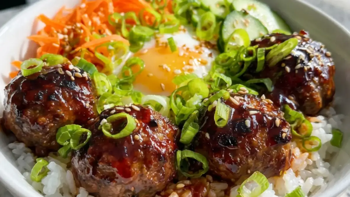 korean bbq meatball rice bowls